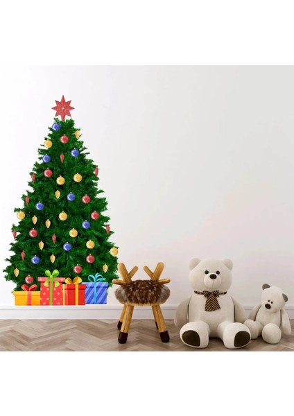 Yılbaşı Süslü Çam Ağacı Cam Duvar Kapı Sticker Seti