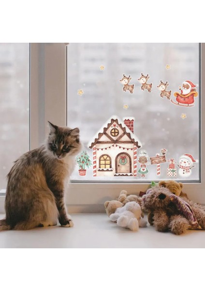 Noel Baba ve Geyikler Yılbaşı Figürleri Cam Duvar Kapı Sticker fiyatları