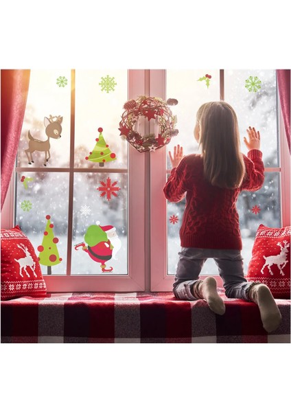 Yeni Yıl Merry Christmas Cam Duvar Sticker Setleri - Yılbaşı Seti