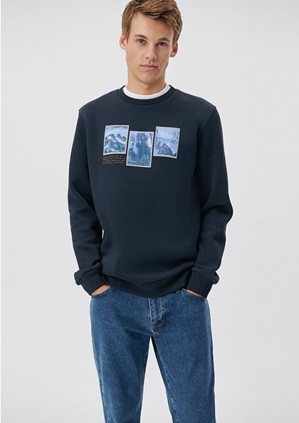 Bisiklet Yaka Lacivert Sweatshirt