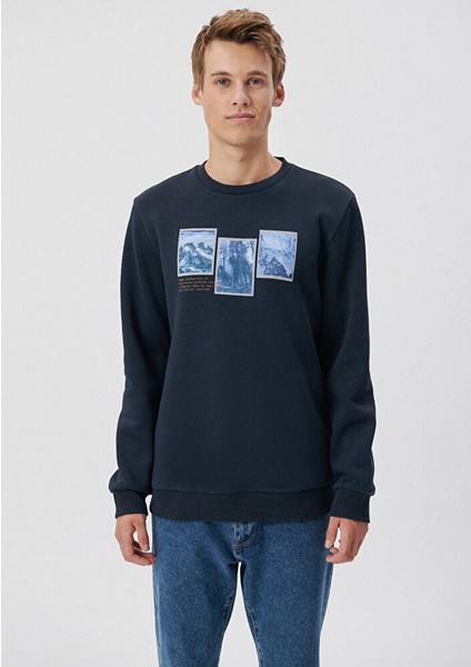 Bisiklet Yaka Lacivert Sweatshirt