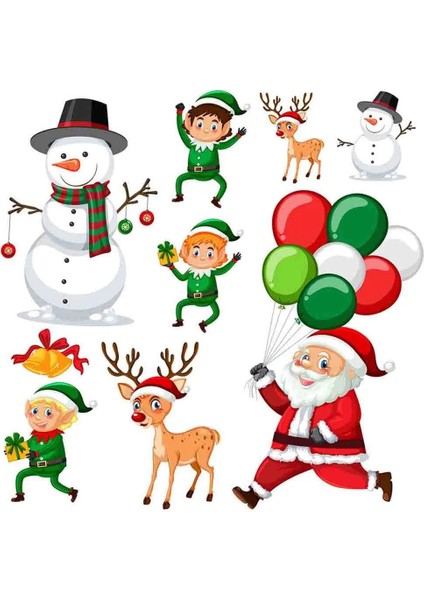 Yeni Yıl Merry Christmas Figürleri Cam Duvar Kapı Sticker Setleri - Yılbaşı Seti fiyatları