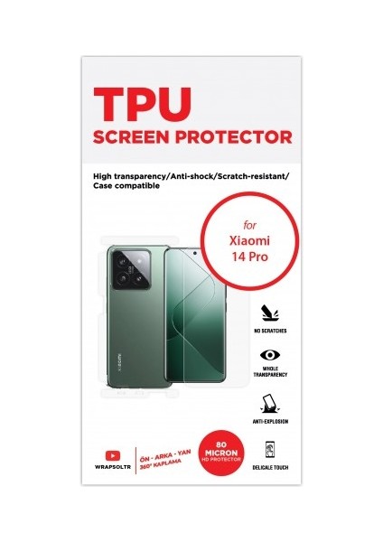 Xiaomi 14 Pro Ön, Arka ve Yan 360 Derece Tam Kaplama Tpu Film