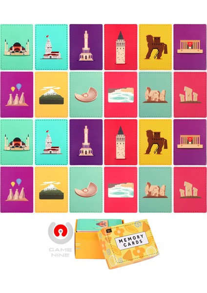 Okul Öncesi Hafıza Eşleştirme Ve Zeka Kartları Puzzle Oyuncak Şehir Simgeleri 12 Çift