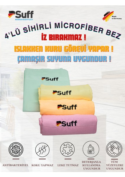 4 Adet Sihirli Microfiber Genel Temizlik Bezi | Her Alanda Farklı Renk | Almanya Ödüllü ( 42 x 68 )