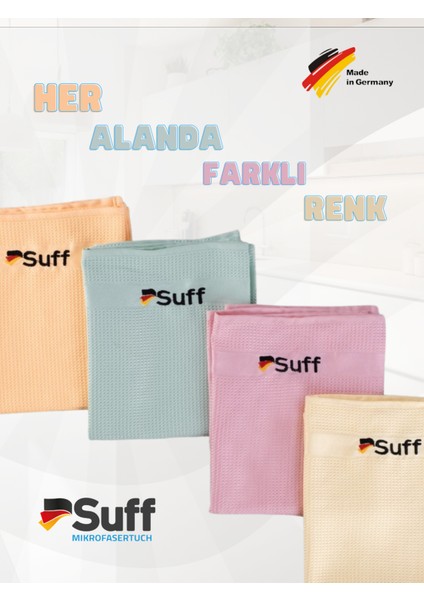 4 Adet Sihirli Microfiber Genel Temizlik Bezi | Her Alanda Farklı Renk | Almanya Ödüllü ( 42 x 68 )