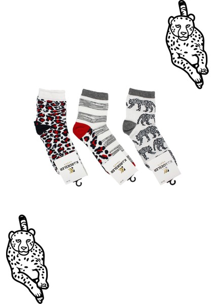 Kadın Çok Renkli Desenli Pamuklu Yarım Konç Çorap 3'lu Paket