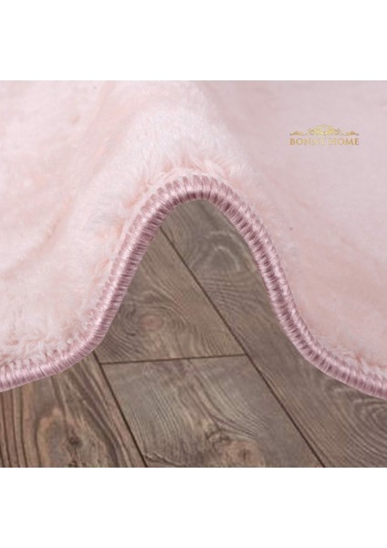 Elite Pudra 120X120 cm Yuvarlak Peluş Banyo Paspası Kaymaz Taban Pufidik Banyo Halısı