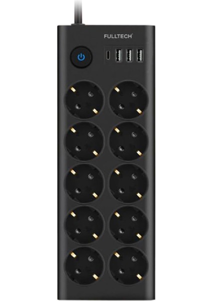Fulltech FTR14 Type-C Girişli Akım Korumalı 10'lu Priz, 3 USB