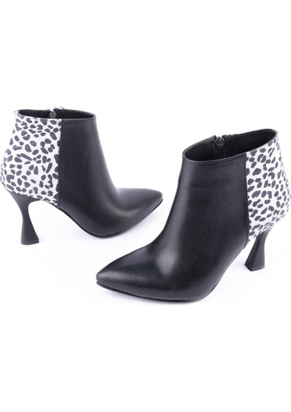 Modern Klasik Sade Topuklu Stiletto Deri Bot Siyah Leopar 4412 fiyatları