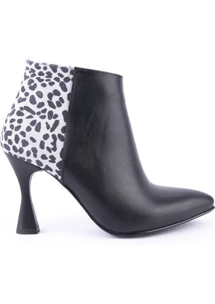 Modern Klasik Sade Topuklu Stiletto Deri Bot Siyah Leopar 4412 modelleri