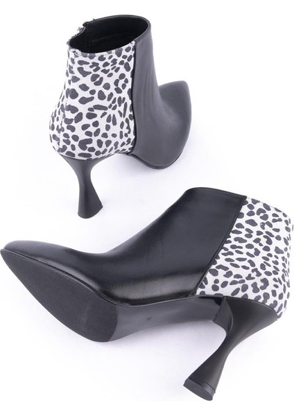 Modern Klasik Sade Topuklu Stiletto Deri Bot Siyah Leopar 4412 fırsatları