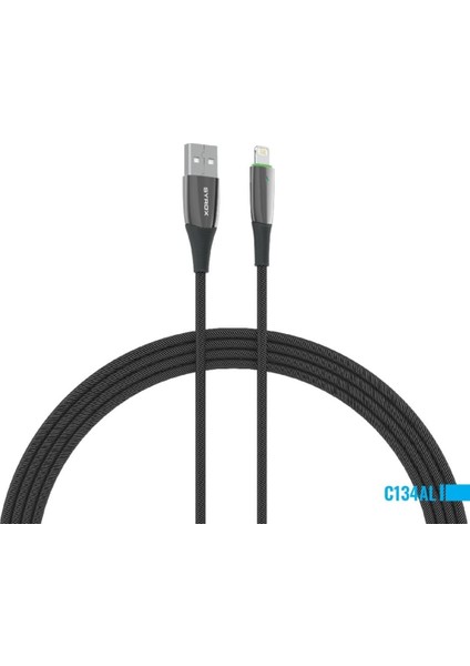 C134AL Metal Ledli 2.4A Lightning Şarj & Data Kablosu
