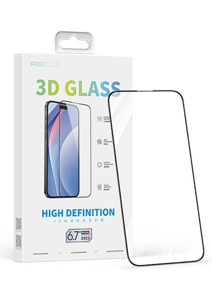 iPhone 15 Pro Max Uyumlu Recci RSP-A05SD 3D Hd Full Transparan Temperli Cam Ekran Koruyucu