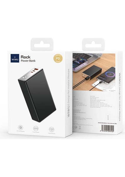 WI-P006 Rock LED Ekranlı Taşınabilir Powerbank Pd 20W 20000MAH Siyah