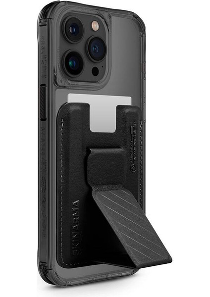 iPhone 15 Pro Uyumlu Kılıf Skinarma Şeffaf Magsafe Şarj Özellikli Kado Kartlıklı Saido Kapak Siyah