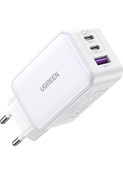 65W USB Type-C Qc 4.0 Pd 3.0 Ganx 3 Portlu Hızlı Şarj Cihazı Beyaz