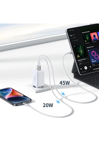 65W USB Type-C Qc 4.0 Pd 3.0 Ganx 3 Portlu Hızlı Şarj Cihazı Beyaz indirimleri
