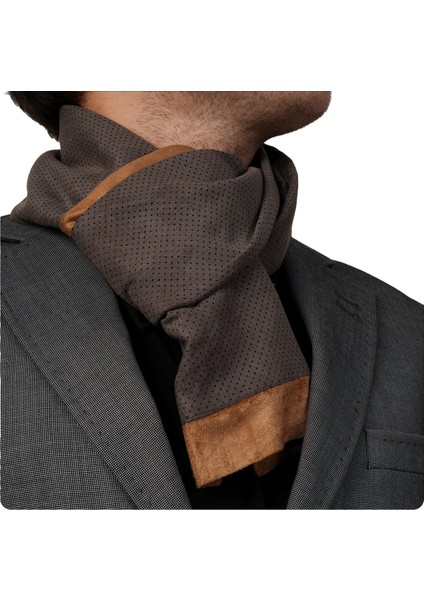 Vizon Bej Puantiye Kapitone Desenli Süet Smart Çift Taraflı Atkı Şal