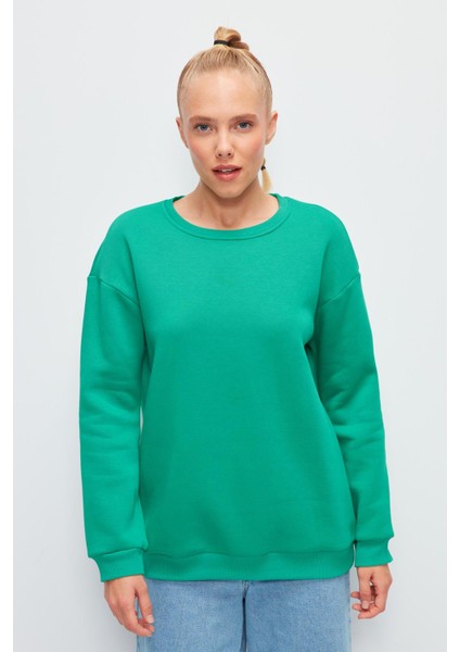 Bisiklet Yaka Düz Renk Sweatshirt