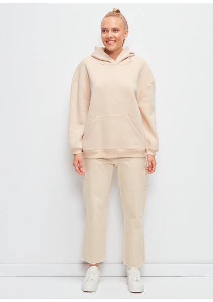 Kapüşonlu Düz Renk Sweatshirt