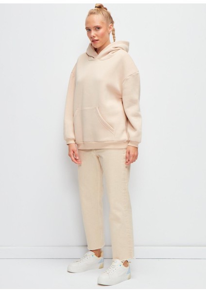 Kapüşonlu Düz Renk Sweatshirt