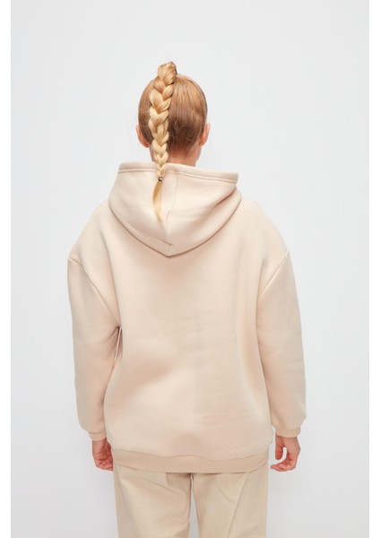 Kapüşonlu Düz Renk Sweatshirt