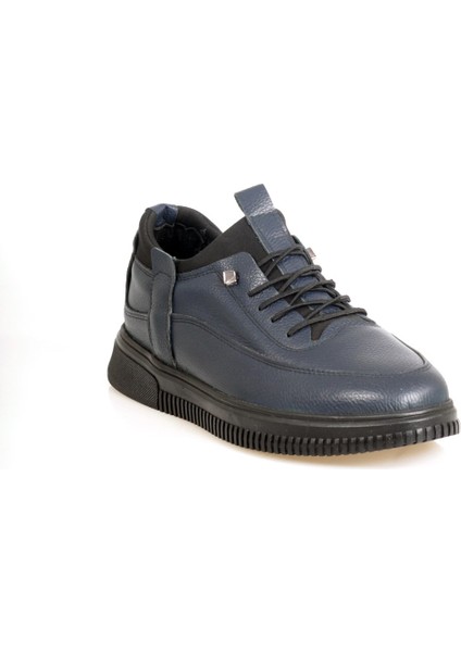 Deri Lacivert Lastik Bağcıklı Termo Taban Erkek Ayakkabısı modelleri