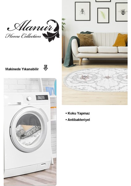 Dijital Salon Halısı Yıldız Deri Kaymaz Taban Saçaklı Oval Modern Anabelle Gri