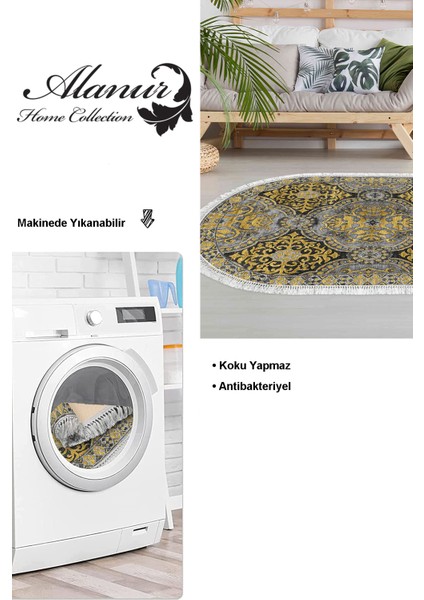 Dijital Salon Halısı Yıldız Deri Kaymaz Taban Saçaklı Oval Modern Osana Sarı modelleri