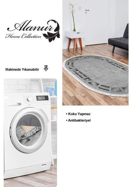 Dijital Salon Halısı Yıldız Deri Kaymaz Taban Saçaklı Oval Modern Twyla Gri