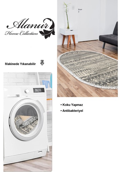 Dijital Salon Halısı Yıldız Deri Kaymaz Taban Saçaklı Oval Iskandinav Ysabel Gri