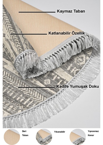 Dijital Salon Halısı Yıldız Deri Kaymaz Taban Saçaklı Oval Iskandinav Ysabel Gri