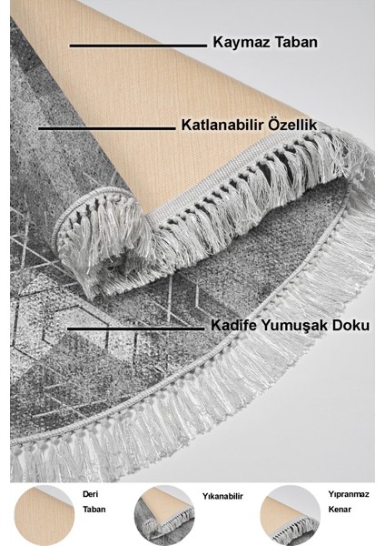 Dijital Salon Halısı Yıldız Deri Kaymaz Taban Saçaklı Oval Iskandinav Page Gri indirimleri