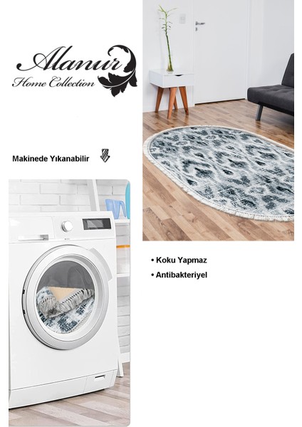 Dijital Salon Halısı Yıldız Deri Kaymaz Taban Saçaklı Oval Iskandinav Annika Mavi