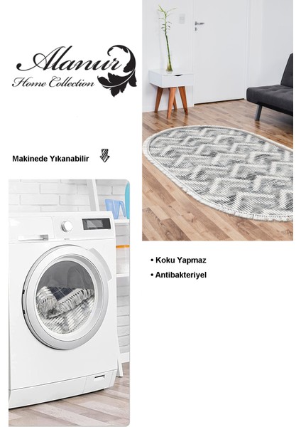 Dijital Salon Halısı Star Pamuk Kaymaz Taban Saçaklı Oval Iskandinav Renata Antrasit