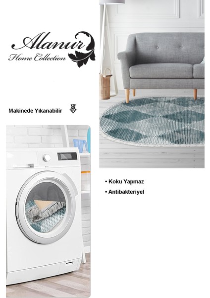 Dijital Salon Halısı Yıldız Deri Kaymaz Taban Saçaklı Oval Iskandinav Amaris Turkuaz modelleri