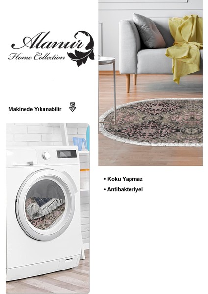 Dijital Salon Halısı Star Pamuk Kaymaz Taban Saçaklı Oval Modern Osana Pudra