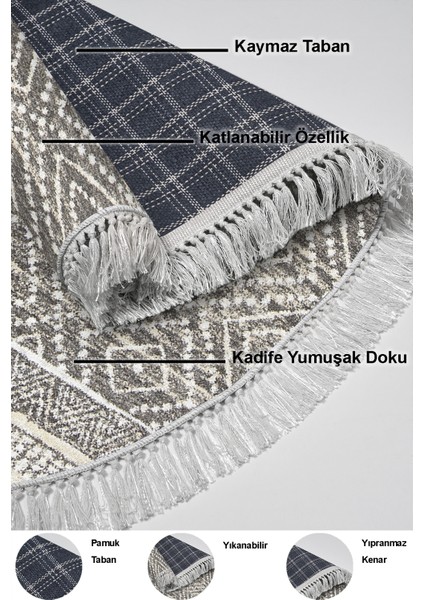 Dijital Salon Halısı Star Pamuk Kaymaz Taban Saçaklı Oval Iskandinav Liz Gri indirimleri