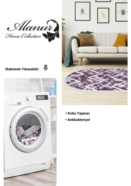Dijital Salon Halısı Star Pamuk Kaymaz Taban Saçaklı Oval Iskandinav Roxanne Mor modelleri
