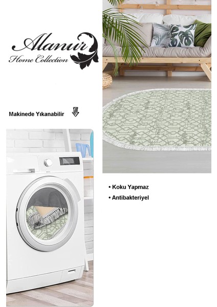 Dijital Salon Halısı Yıldız Deri Kaymaz Taban Saçaklı Oval Modern Eliana Yeşil modelleri