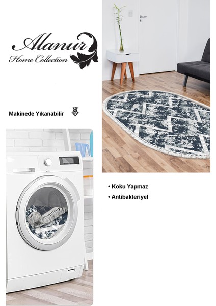 Dijital Salon Halısı Star Pamuk Kaymaz Taban Saçaklı Oval Iskandinav Roxanne Mavi
