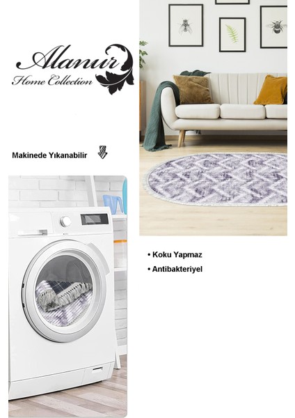 Dijital Salon Halısı Star Pamuk Kaymaz Taban Saçaklı Oval Iskandinav Renata Gri modelleri