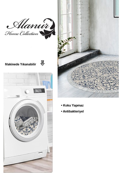 Dijital Salon Halısı Star Pamuk Kaymaz Taban Saçaklı Yuvarlak Modern Holly Krem modelleri