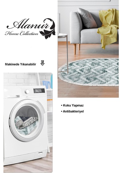 Dijital Salon Halısı Star Pamuk Kaymaz Taban Saçaklı Oval Iskandinav Renata Yeşil