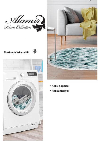 Dijital Salon Halısı Star Pamuk Kaymaz Taban Saçaklı Oval Iskandinav Annika Turkuaz modelleri