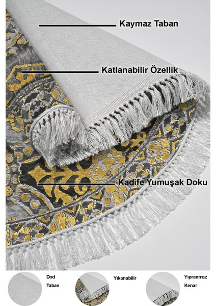 Dijital Salon Halısı Trend Keçe Kaymaz Taban Saçaklı Yuvarlak Modern Osana Sarı