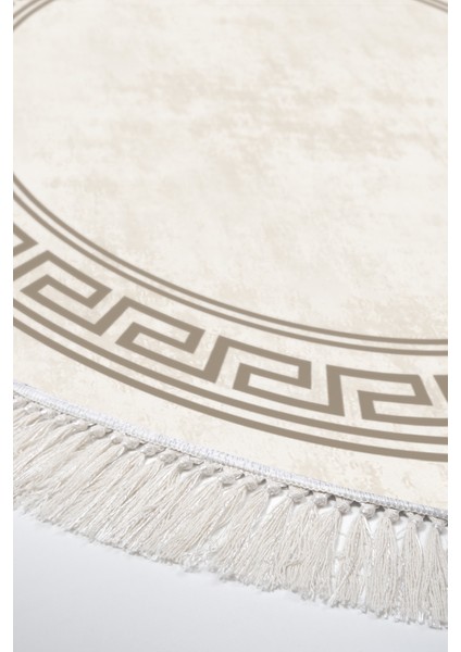 Dijital Salon Halısı Yıldız Deri Kaymaz Taban Saçaklı Yuvarlak Modern Cassietta Krem fırsatları