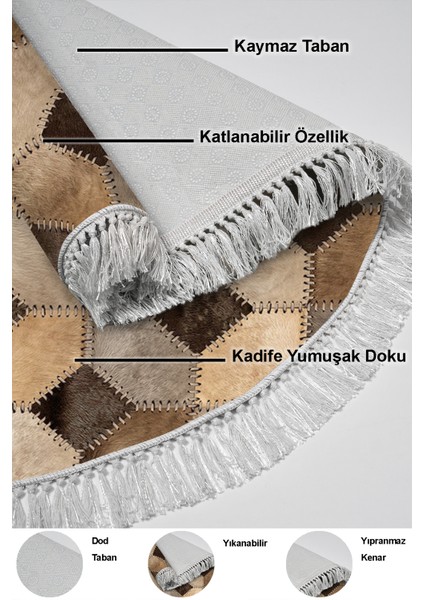 Dijital Salon Halısı Trend Keçe Kaymaz Taban Saçaklı Yuvarlak Modern Tanya Kahve indirimleri