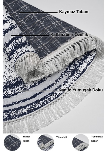 Dijital Salon Halısı Star Pamuk Kaymaz Taban Saçaklı Oval Modern Mollie Lacivert indirimleri
